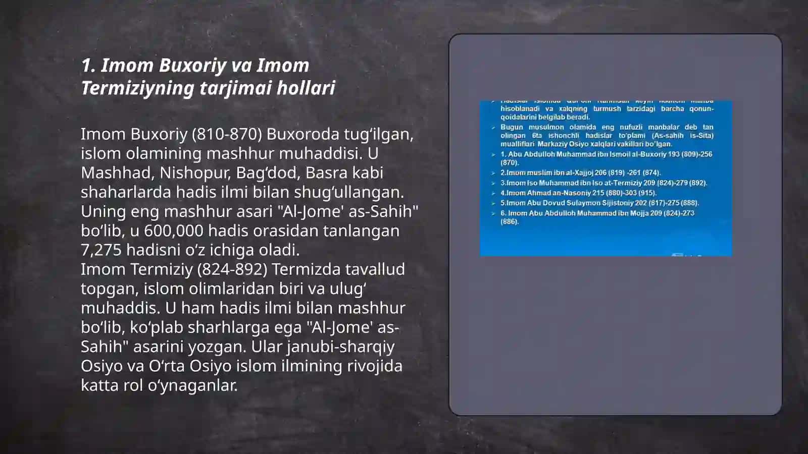 Imom Buxoriy va Imom Termiziyning hadis ilmiga qo'shgan hissalarini qiyosiy tahlili 3