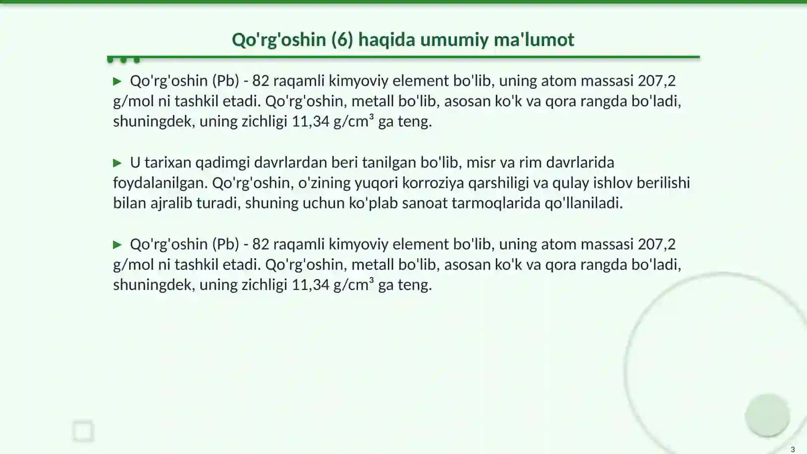 Qo'rg'oshin (6) birikmalari va xossalari 3