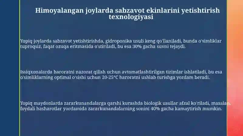 Himoyalangan joylarda sabzavot ekinlarini yetishtirish texnologiyasi 3