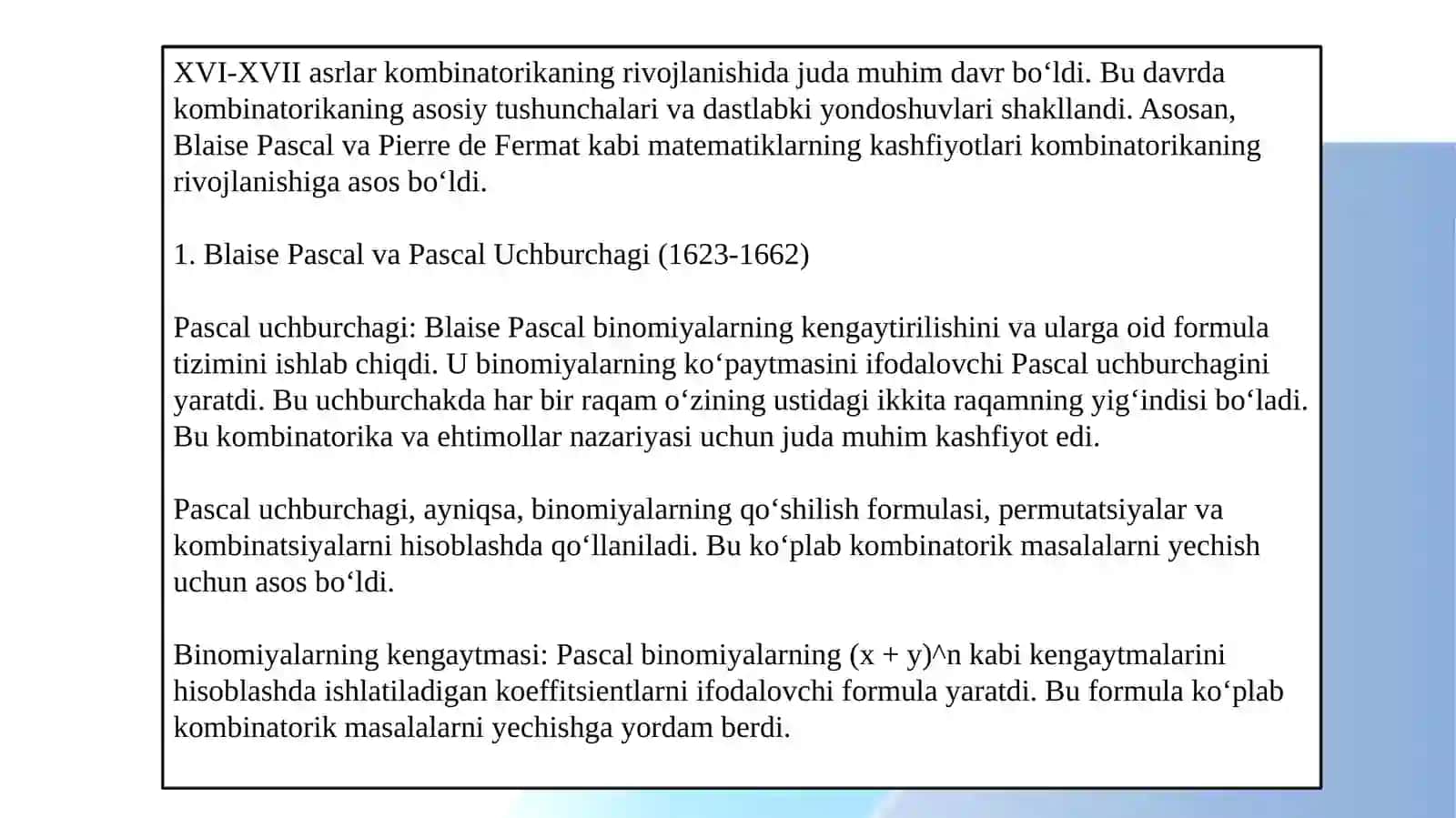 Kombinatorika fanining rivojlanish tarixi 3