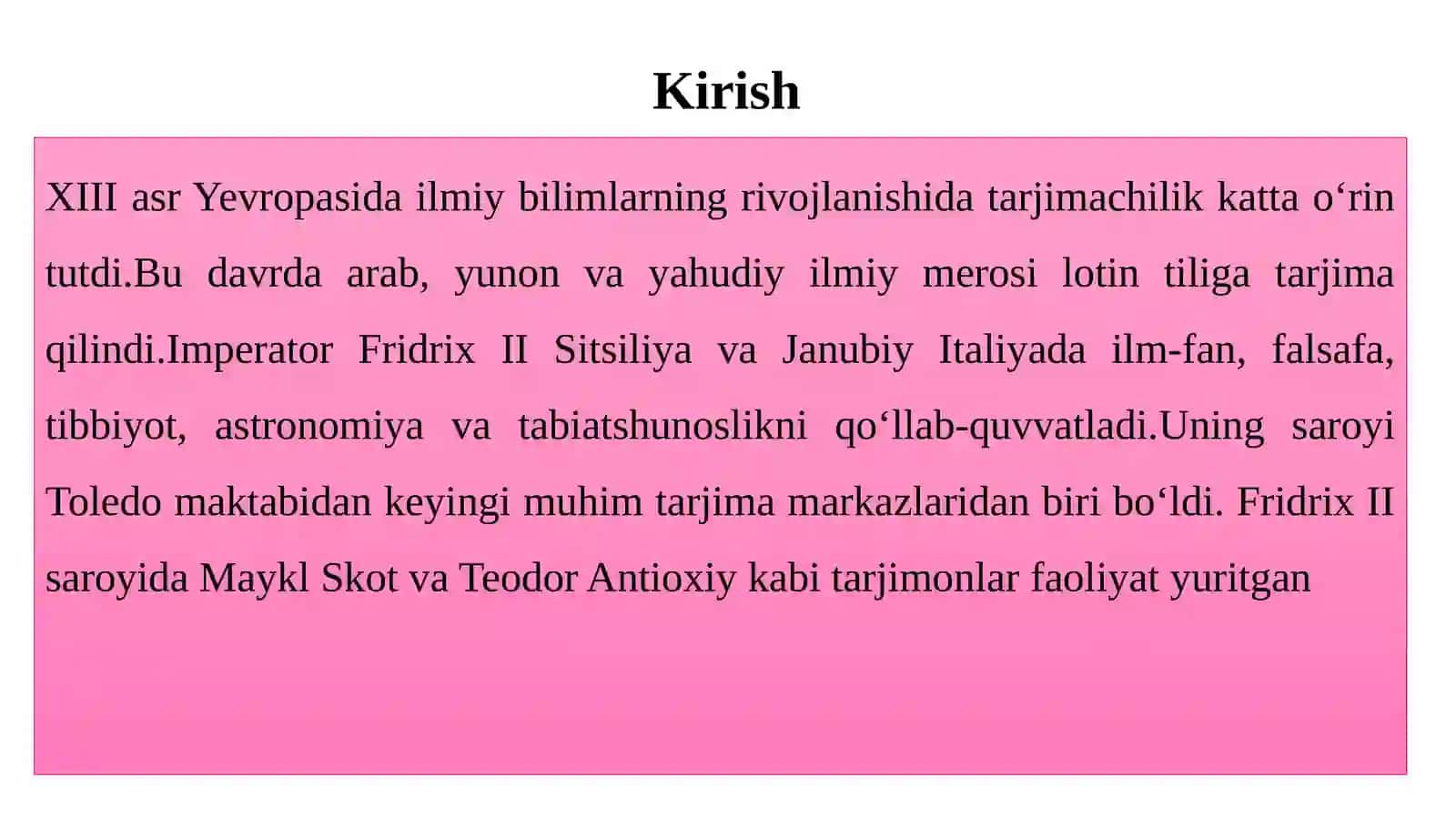 Imperator Fridrix II ning Italiyada lotin tarjimachiligining shakllanishi 3
