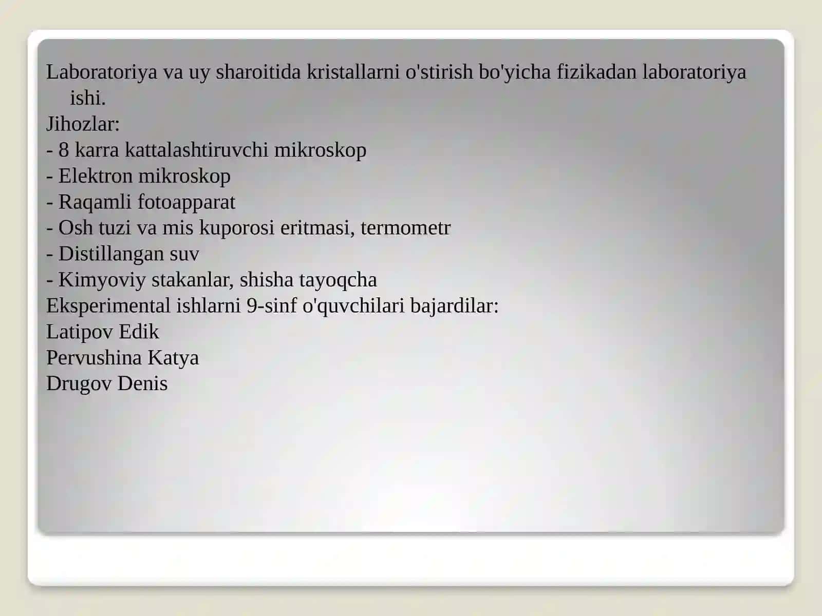 Fizika - Kristallarni o'stirish tajribasi 3