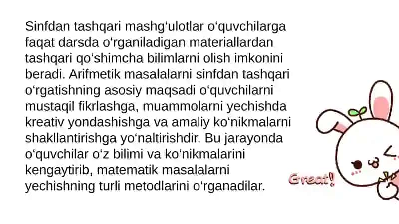 Sinfdan tashqari mashg‘ulotlarda arifmetik masalalarni yechishga o‘rgatish metodikasi 3