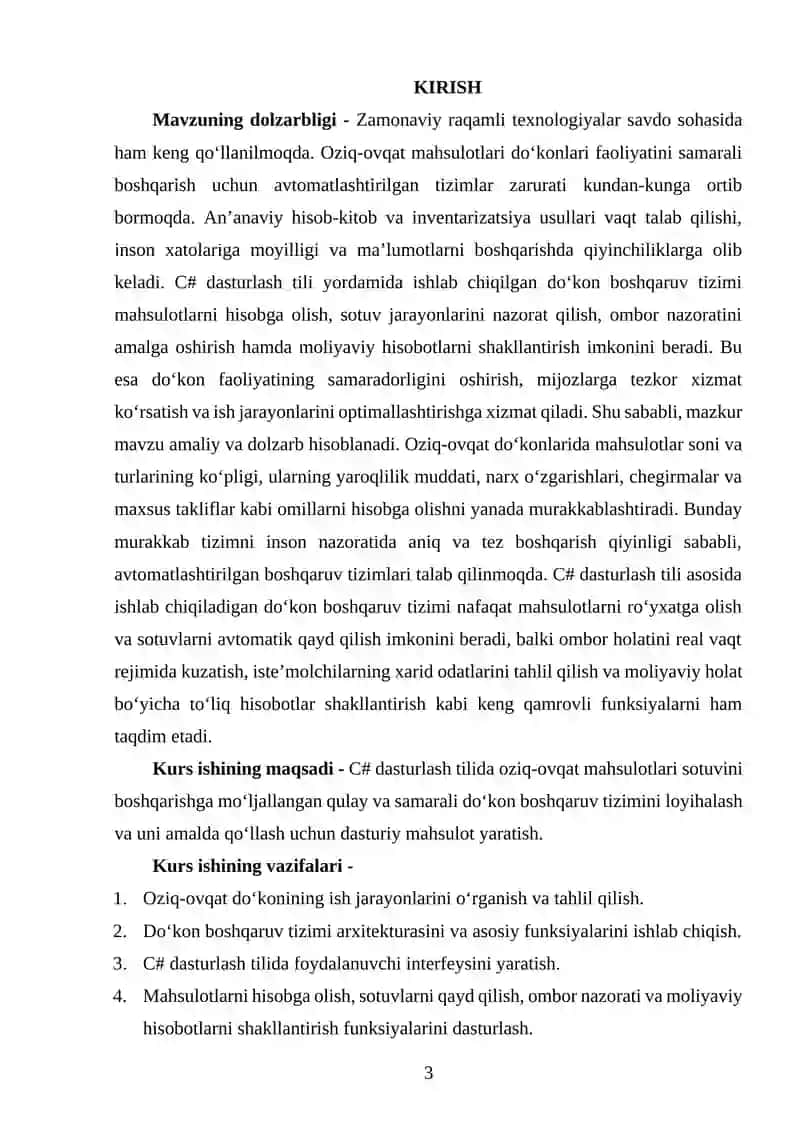 C# TILIDA OZIQ-OVQAT MAHSULOTLARINI SOTUVI UCHUN QULAY VA SAMARALI DO‘KON BOSHQARUV TIZIMINI LOYIHALASH 3