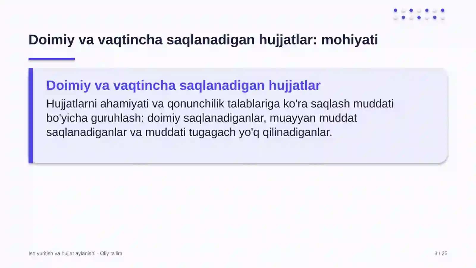 go'sht sut sanoatida doimiy va vaqtincha saqlanadigan hujjatlarni ajratish 4530 3