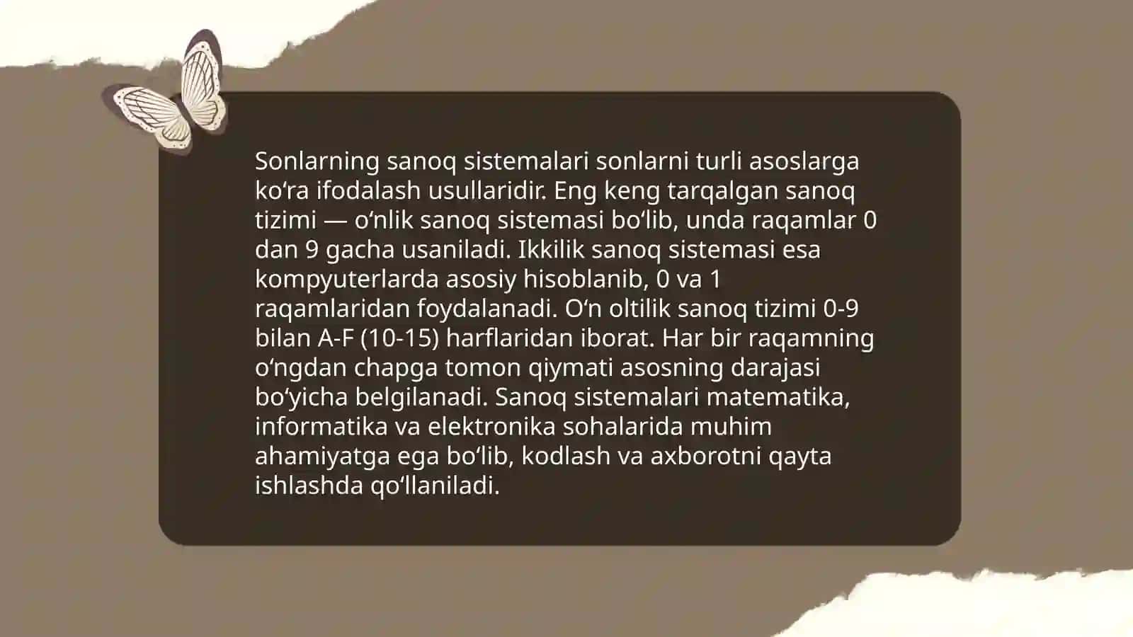 Amaliy mashg’ulotlarga tayyorgarlik ko’rish. Sanoq sistemalari va algoritmlar 3