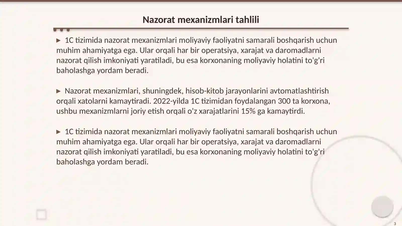 1C da nazorat va monitoring qilish, moliyaviy natijalarni baholash 3