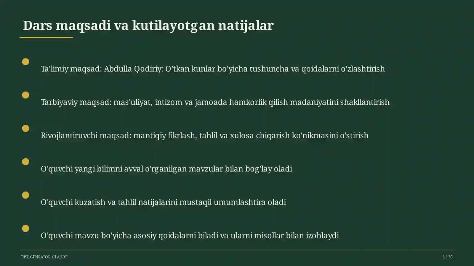 Abdulla Qodiriy: O'tkan kunlar (9-sinf) 3
