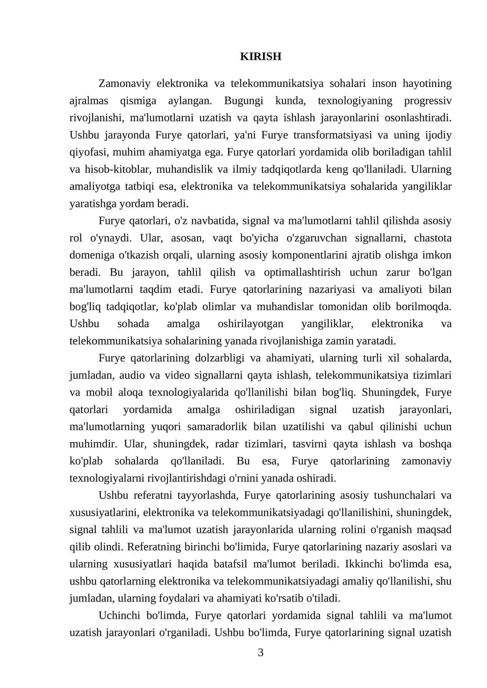 Elektronika va telekommunikatsiyada Furye qatorlarining qoʻllanilishi 3