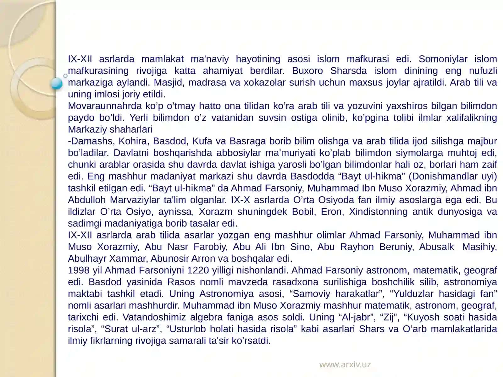 IX-XII asrlarda O'rta Osiyo xalqlari yuz bergan moddiy va ma'naviy madaniyat 3
