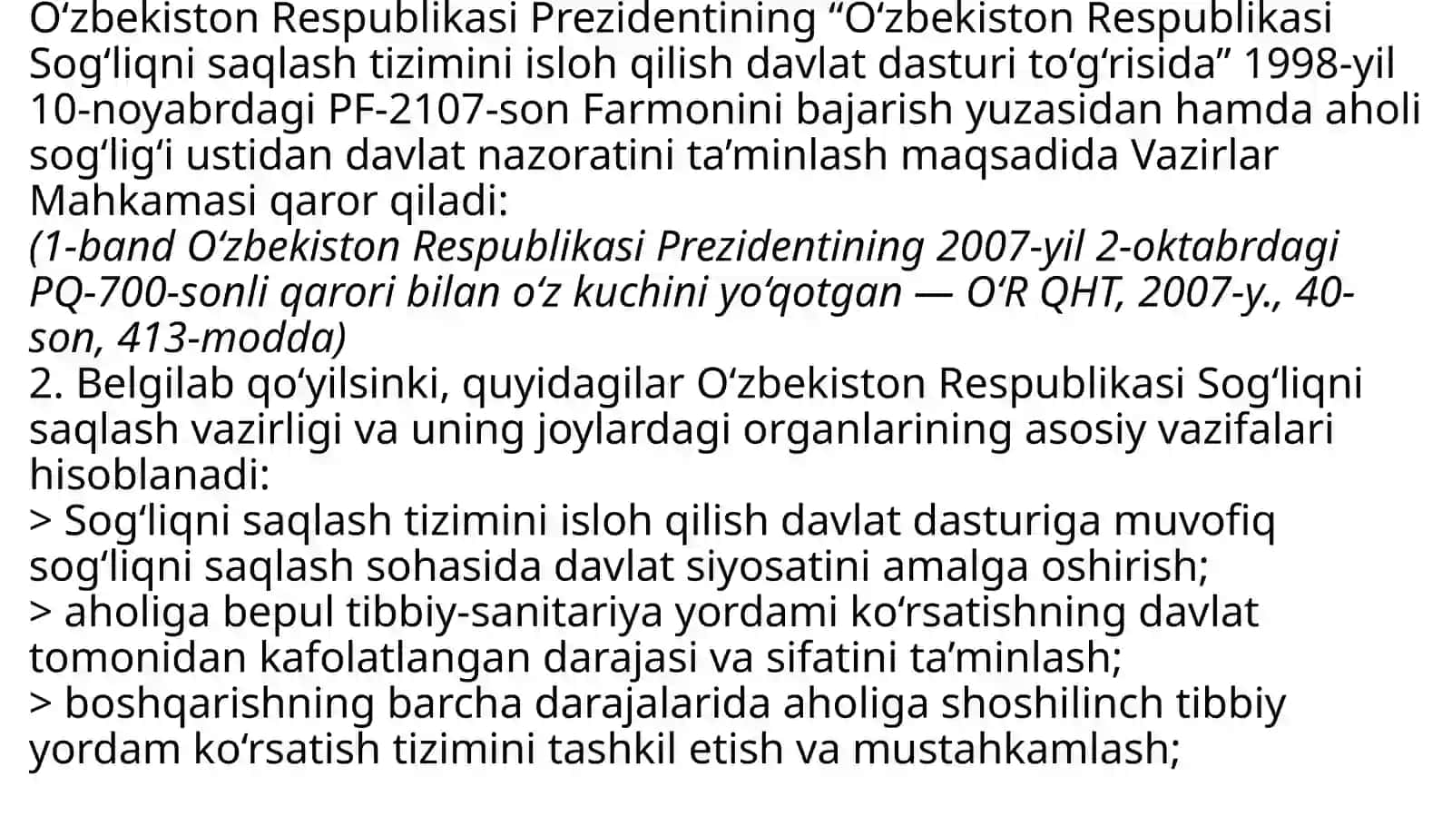 Fuqarolar sogʻligini saqlash toʼgʼrisidagi asosiy qonun va meʼyoriy hujjatlari 3