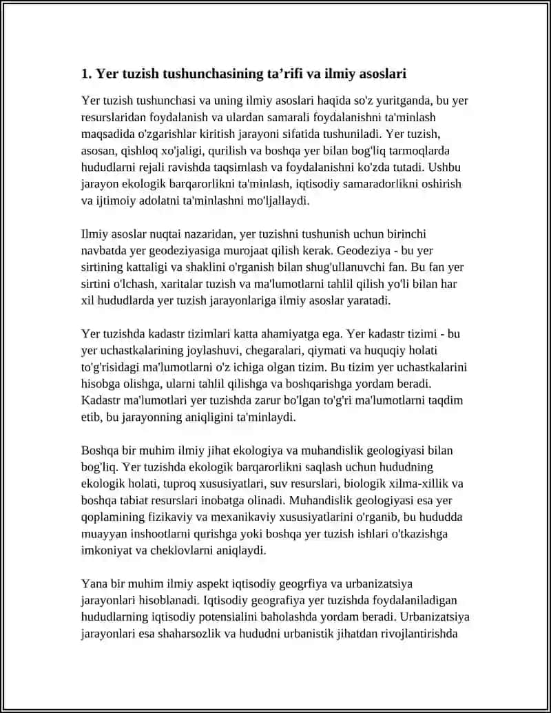 YER TUZISH TUSHUNCHASI, MAZMUNI VA VAZIFALARI 3