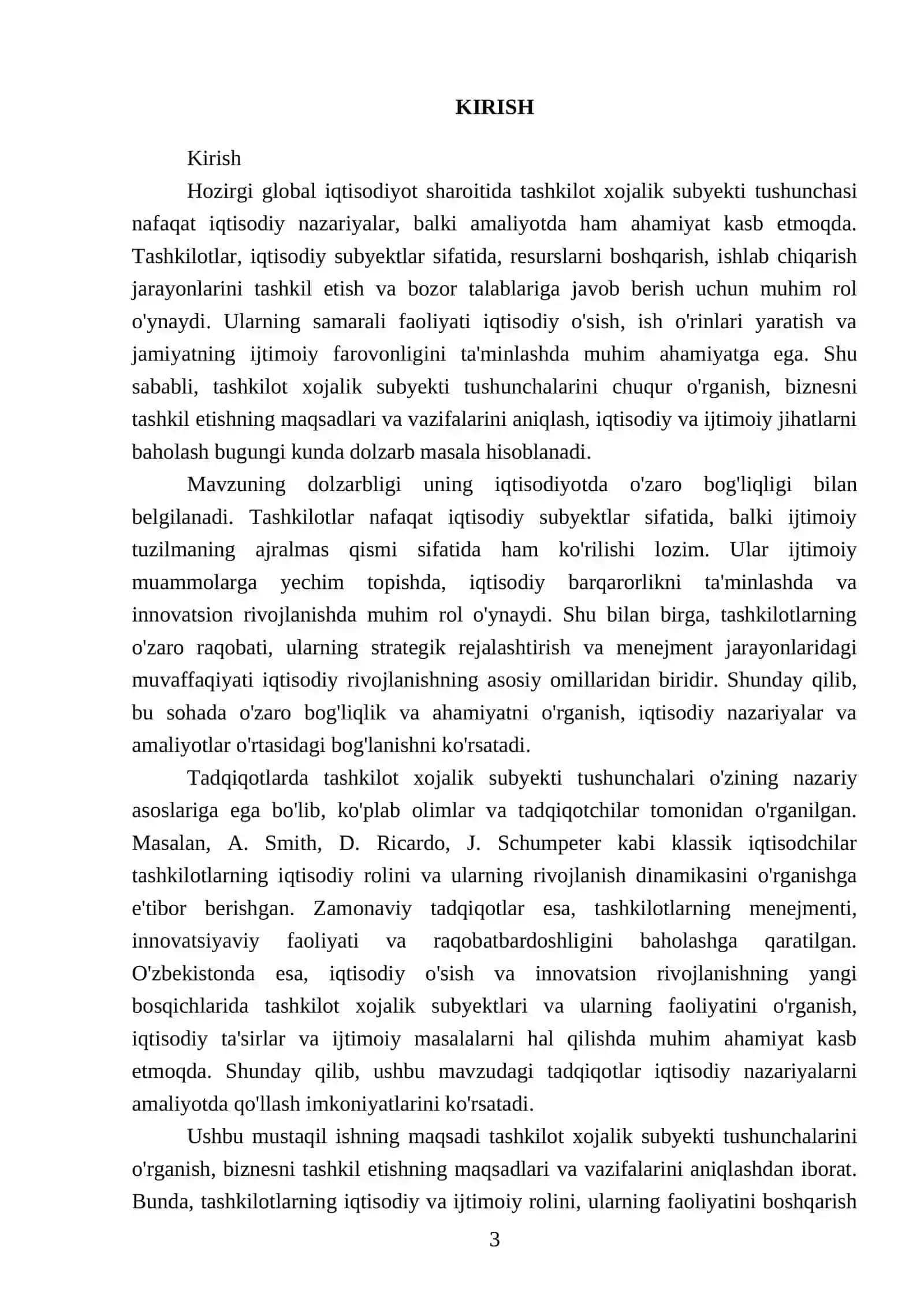 Tashkilot xojalik subyekti tushunchalari. Biznesni tashkil etishning maqsadi va vazifalari 3
