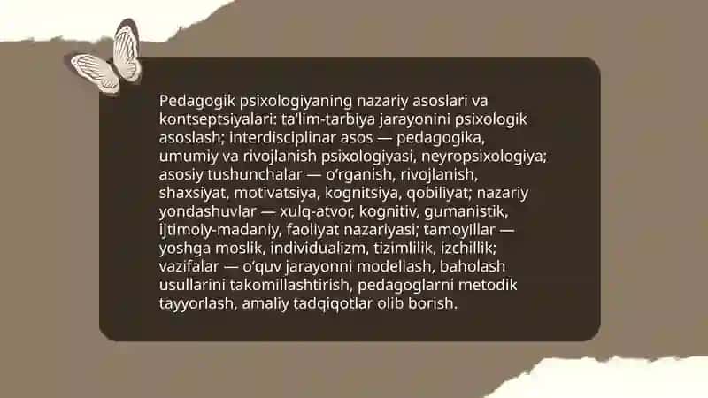 Pedagogik psixologiyasining asosiy tadqiqot yoʻnalishlari, ilmiy masalalari va vazifalari 3