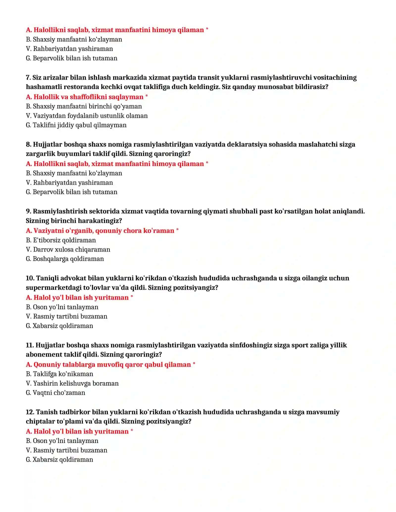 BOJXONA AKADEMIYASI - SUHBAT TESTLARI (№ 63) 3