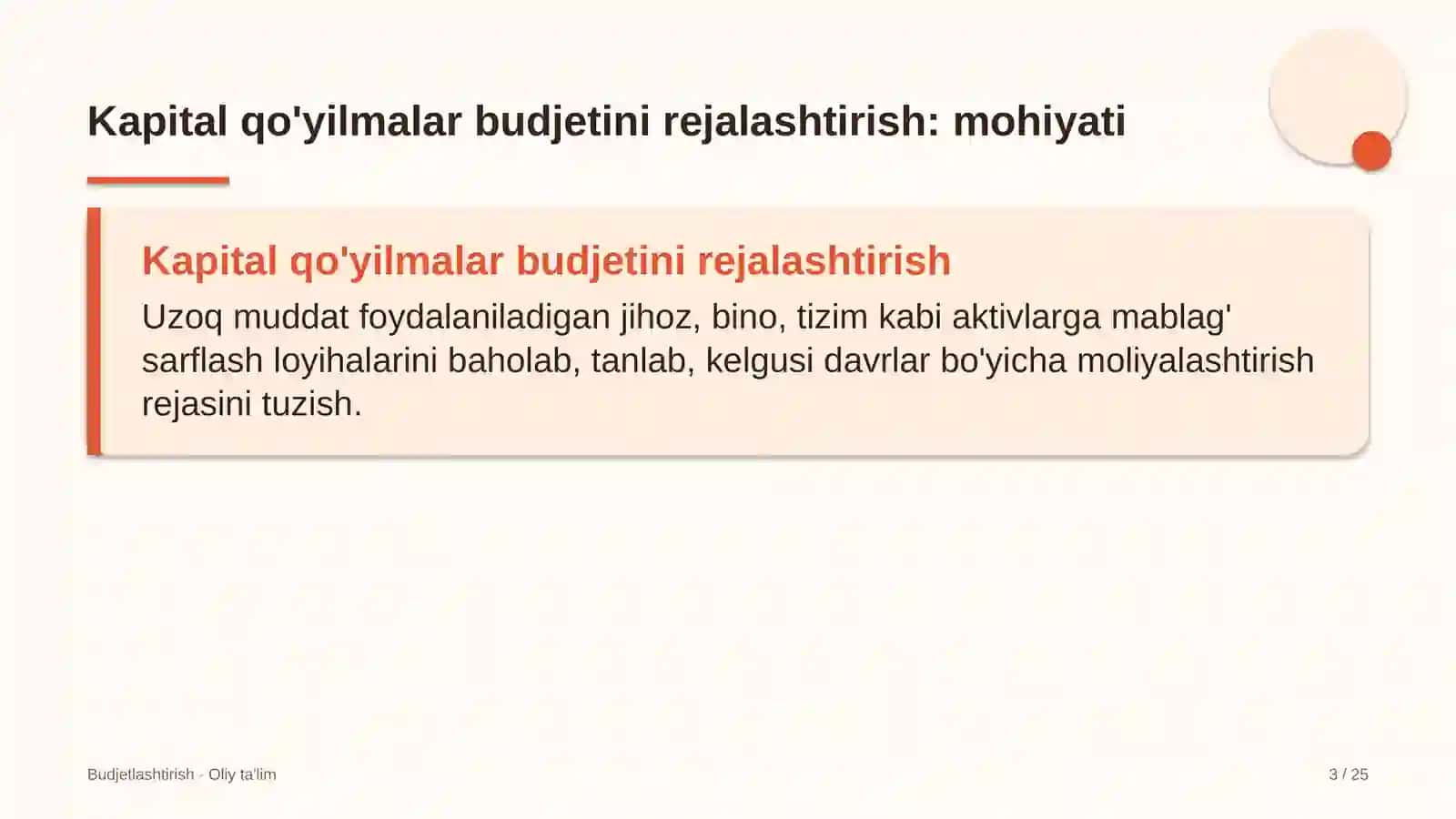 Butik-mehmonxonalarda kapital qo'yilmalar budjetini rejalashtirish 3