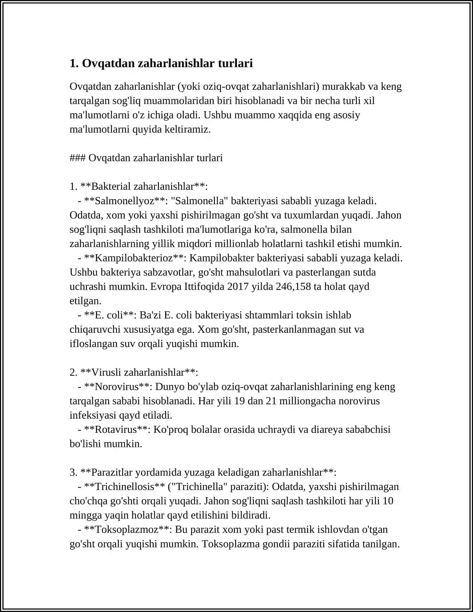 MUSTAQIL ISH Mavzu: OVQATDAN ZAHARLANISHLAR VA ULARNING PROFILAKTIKASI 3