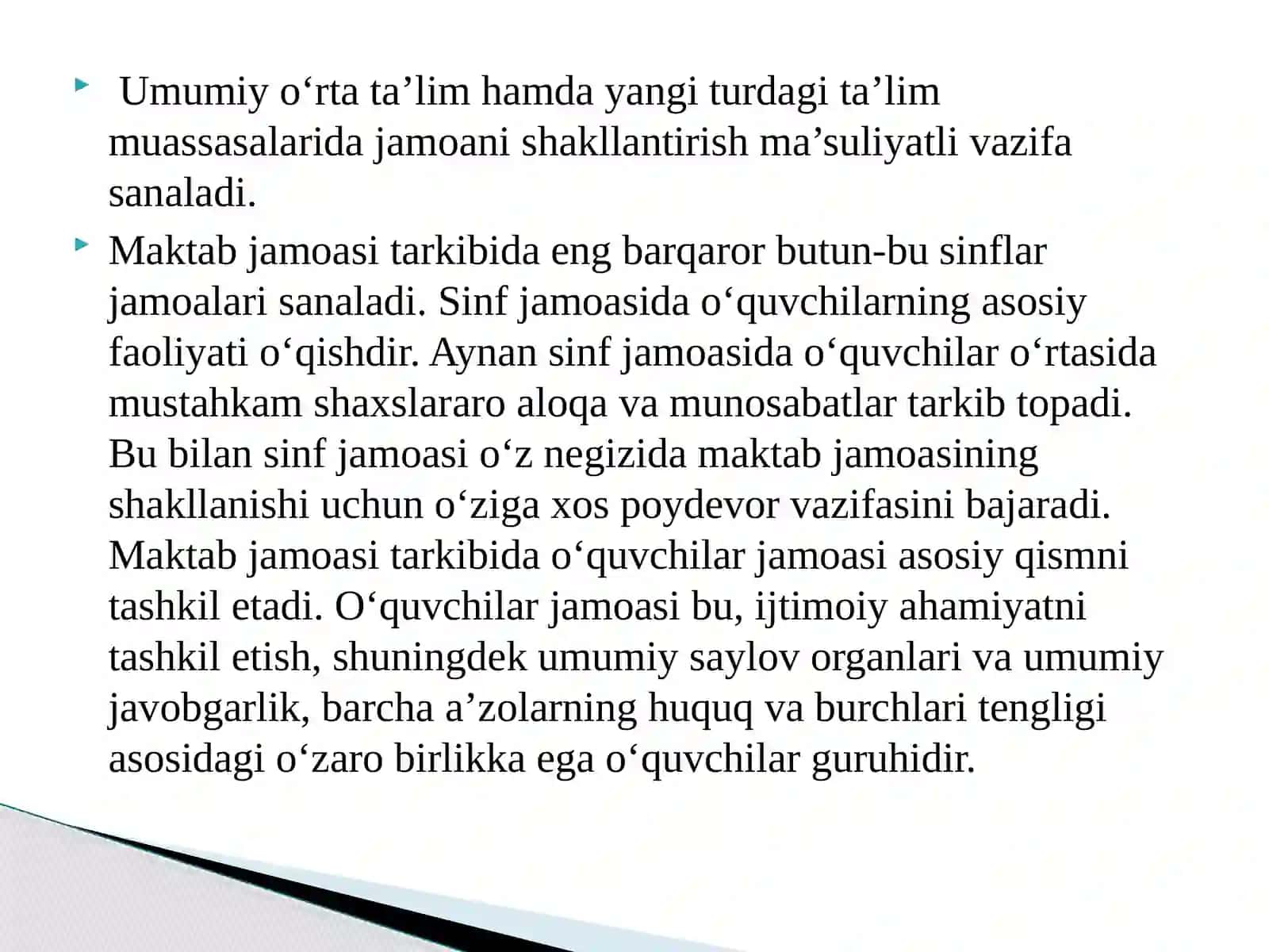 Boshlang’ich sinflarda o’quvchilar jamoasini shakllantirish bosqichlari 3