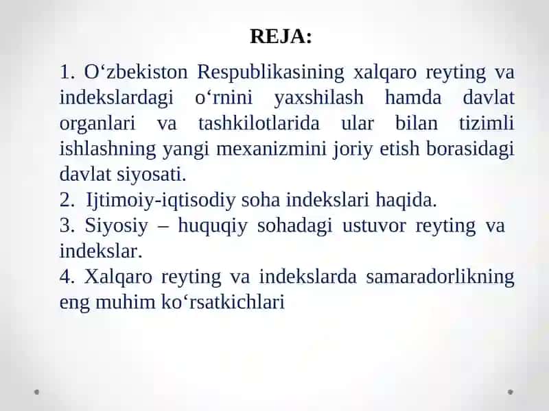 Yangi O‘zbekiston ijtimoiy-siyosiy,iqtisodiy va madaniy hayotida ro‘y berayotgan o‘zgarishlarning xalqaro reyting va indekslarda aks etishi 3