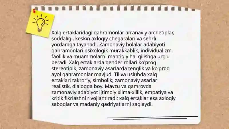 Xalq ertaklarini zamonaviy bolalar adaboyoti bilan qiyoslash 3