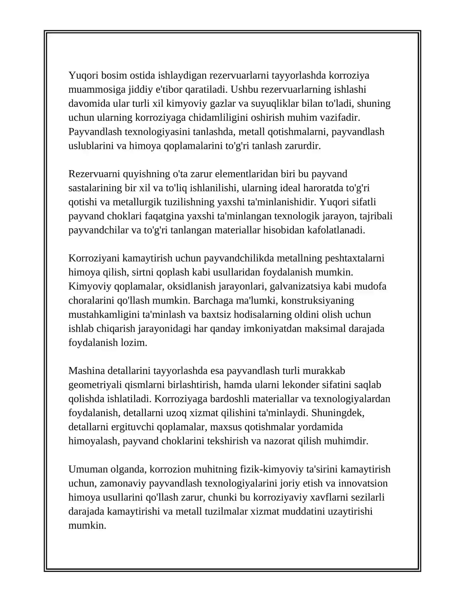 PAYVAND KONTRUKSIYALARGA KORROZION MUHITNING TA'SIRI YUQORI BOSIM OSTIDA ISHLAYDIGAN REZERVALLARNI TAYYORLASH TEXNOLOGIYASI 3