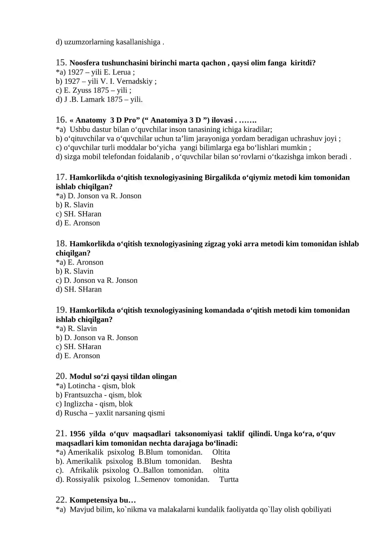 Biologiya fanidan testlar 3