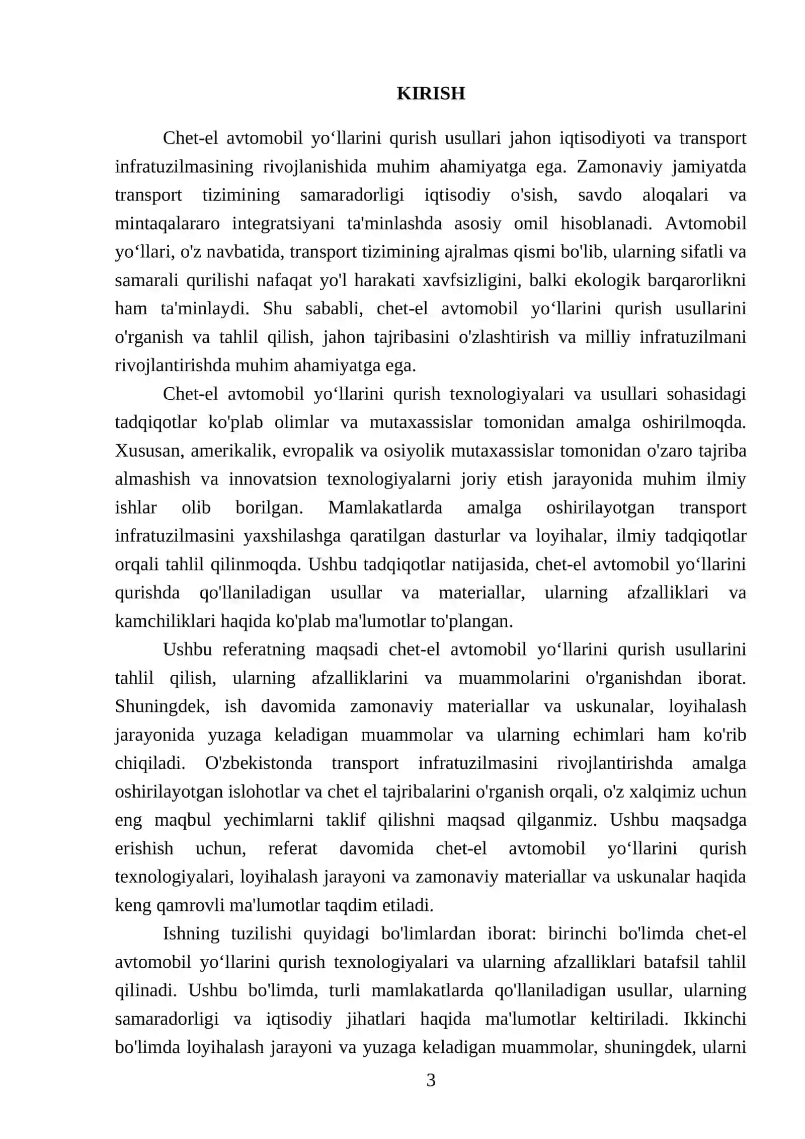 Chet-el avtomobil yoʻllarini qurish usullarini tahlil qilish (REFERAT) 25-listdan 3