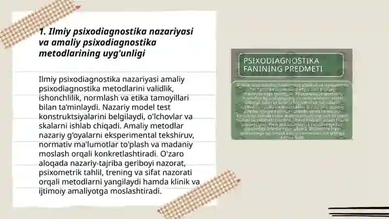 Ilmiy psixodiagnostika bilan amaliy psixodiagnostikaning o'zaro aloqalari 3