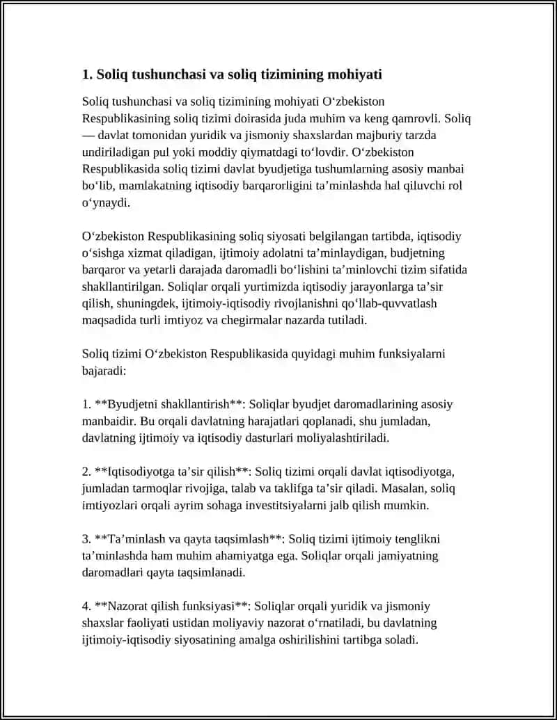 O‘ZBEKISTON RESPUBLIKASINING SOLIQ TIZIMIDA SOLIQLARNING MOHIYATI VA AHAMIYATI 3
