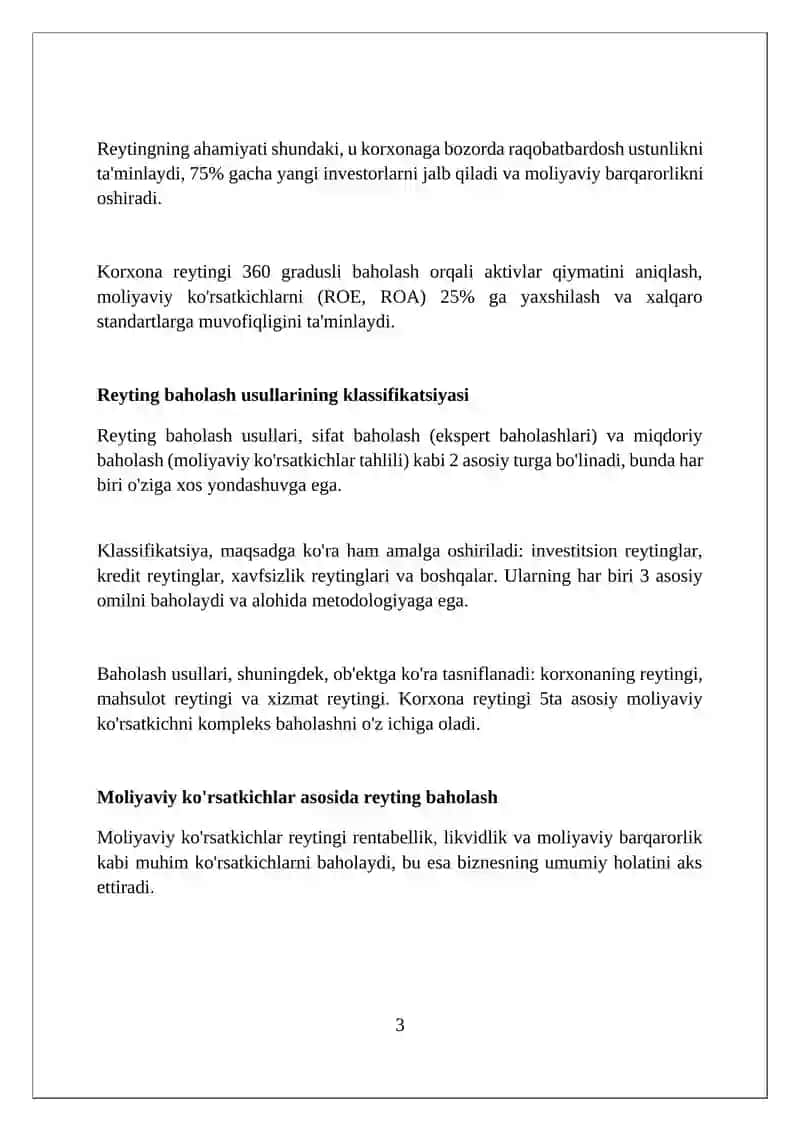 Korxona faoliyati reytingining turlari,mohiyati va baholash usullari 3