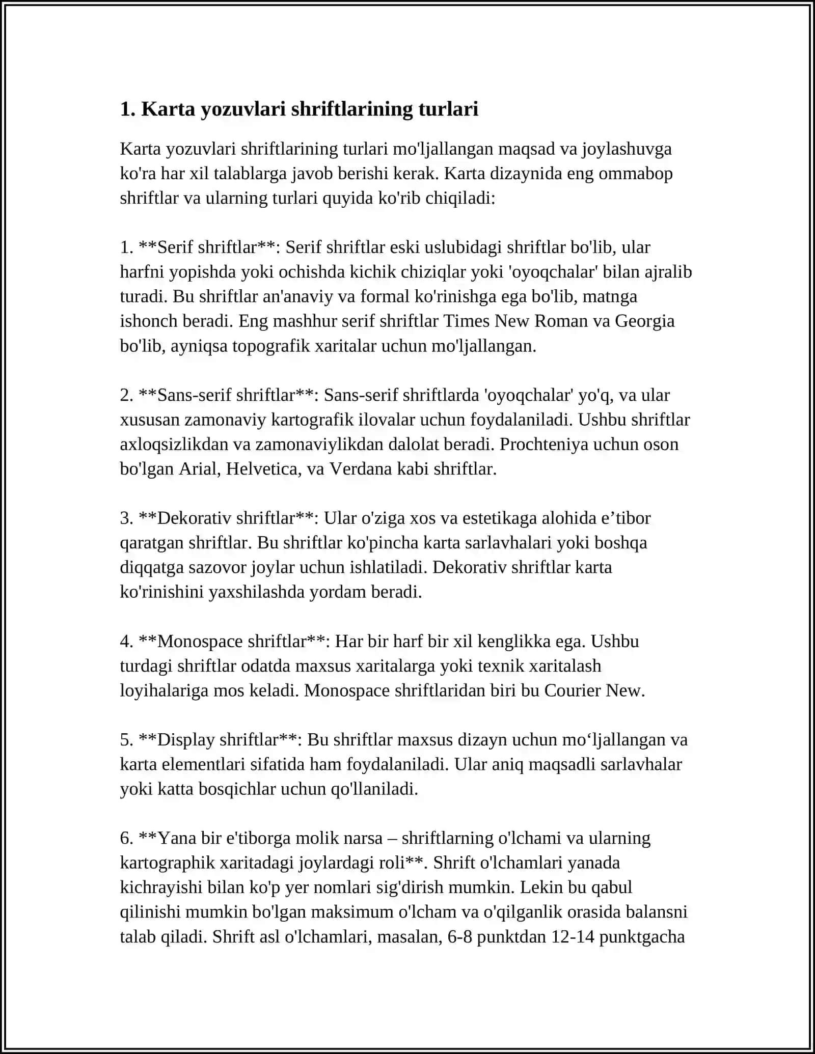 KARTADAGI YOZUVLAR SHRIFTLARINI ASOSIY TURLARI 3