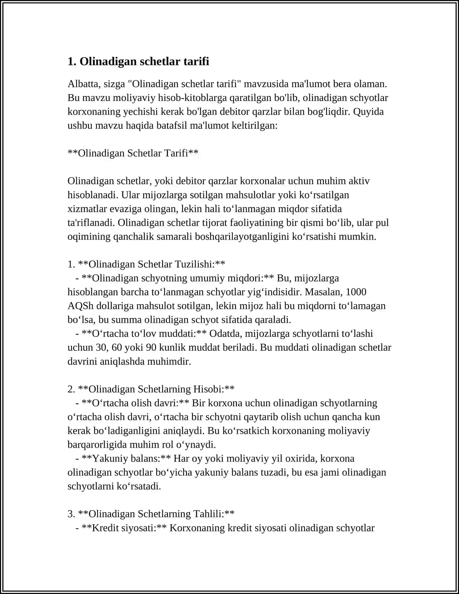 Olinadigan Schetlar Tarifi 3