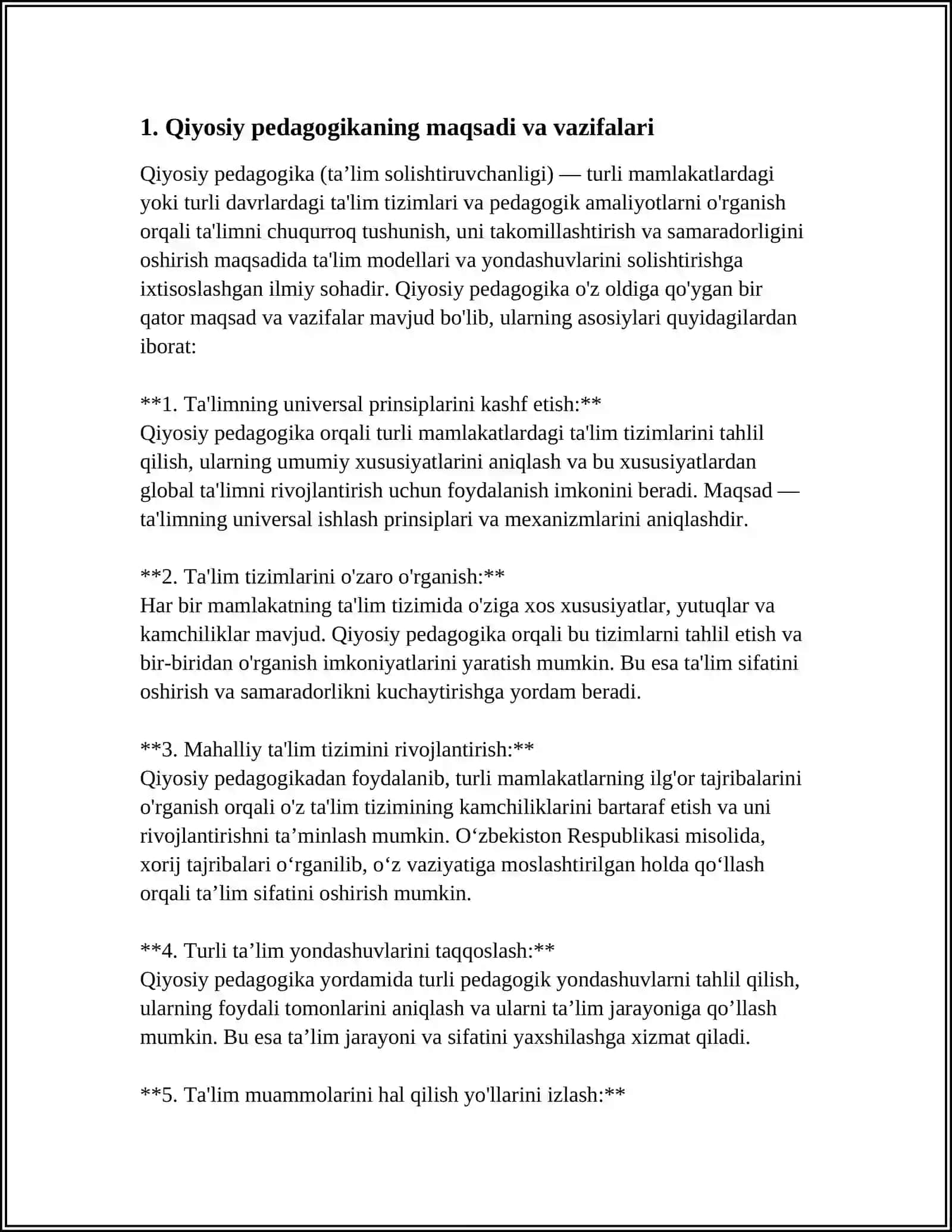 MAKTABGACHA TALIMDA QIYOSIY PEDAGOGIKA FANINING VAZIFASI MAQSADI,MAZMUNI 3