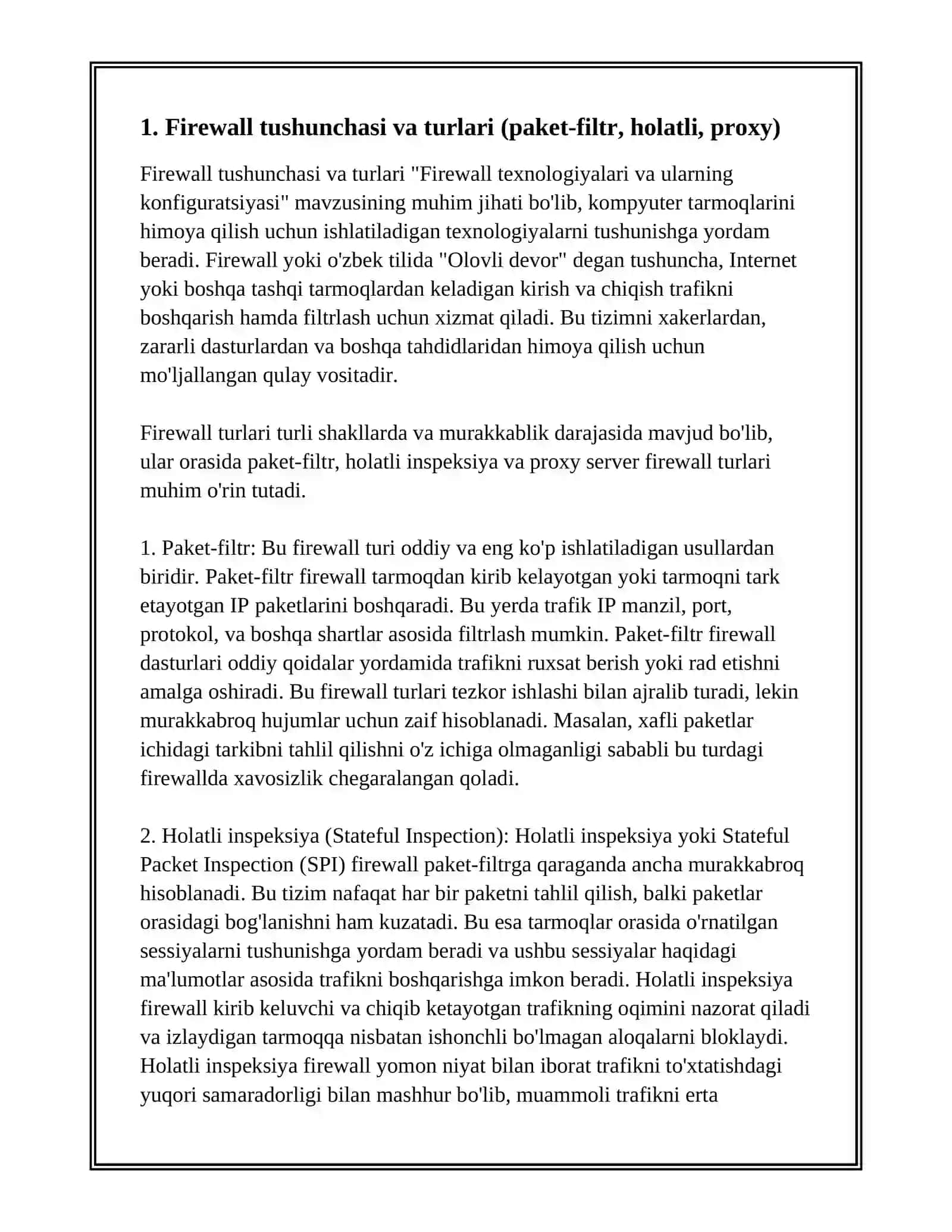 FIREWALL TEXNOLOGIYALARI VA ULARNING KONFIGURATSIYASI 3