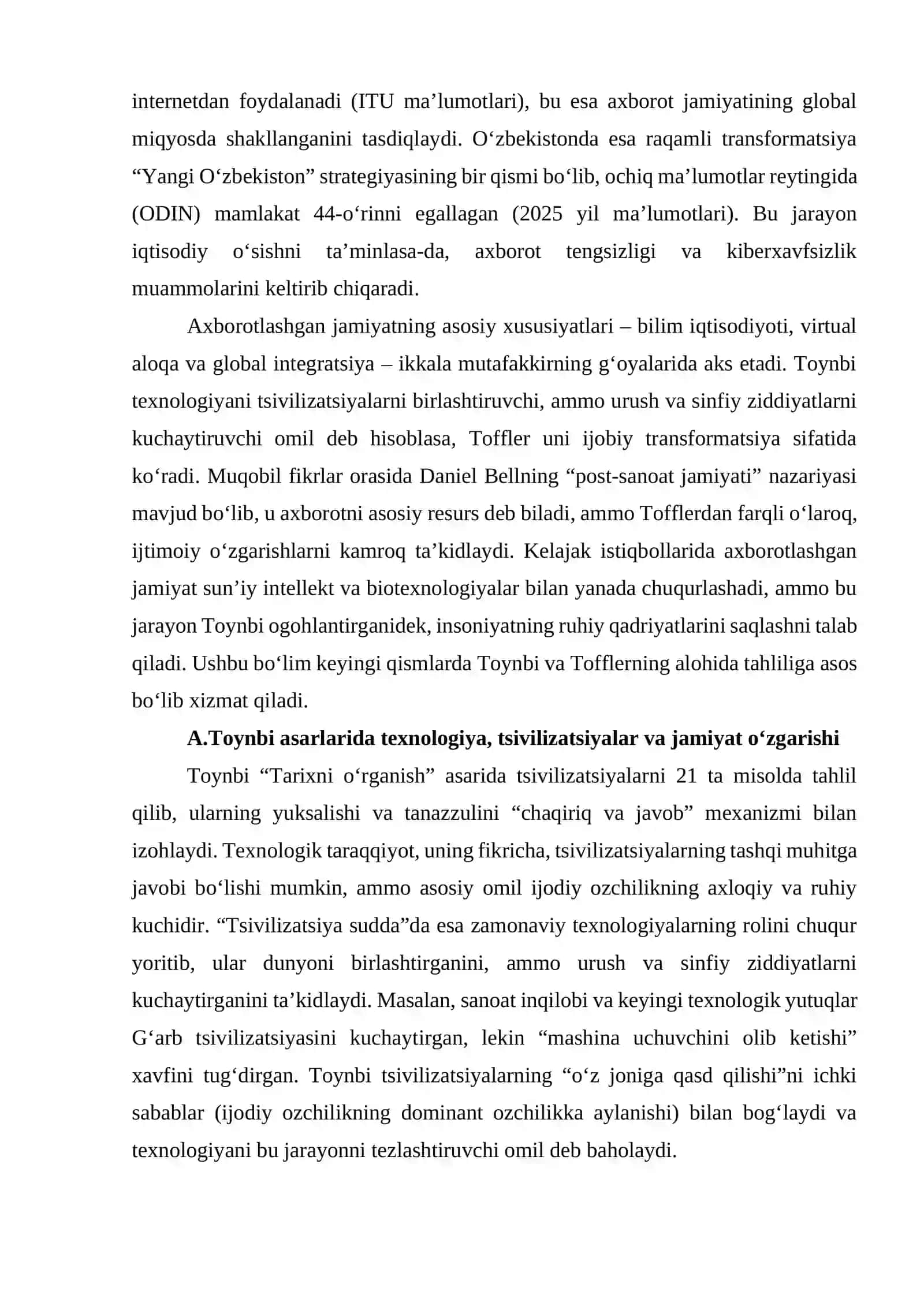 "Axborotlashgan jamiyat va uning istiqbollari" (A.Toynbi va E.Toffler asarlarining qiyosiy tahlili asosida) 3
