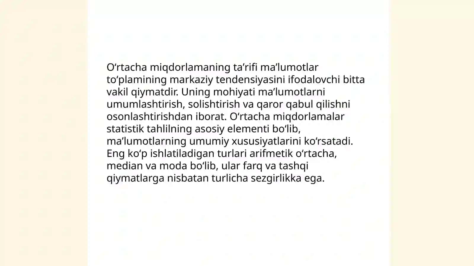 Oʻrtacha miqdorlaming mohiyati va ahamiyati 3