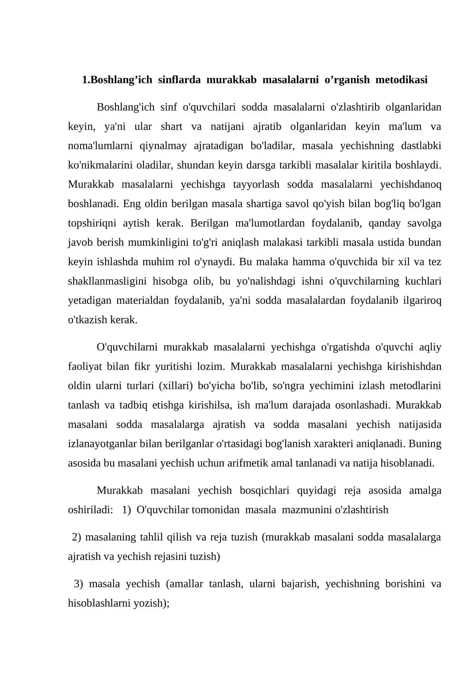 BOSHLANG`ICH SINFLARDA MURAKKAB MASALALAR USTIDA ISHLASH 3
