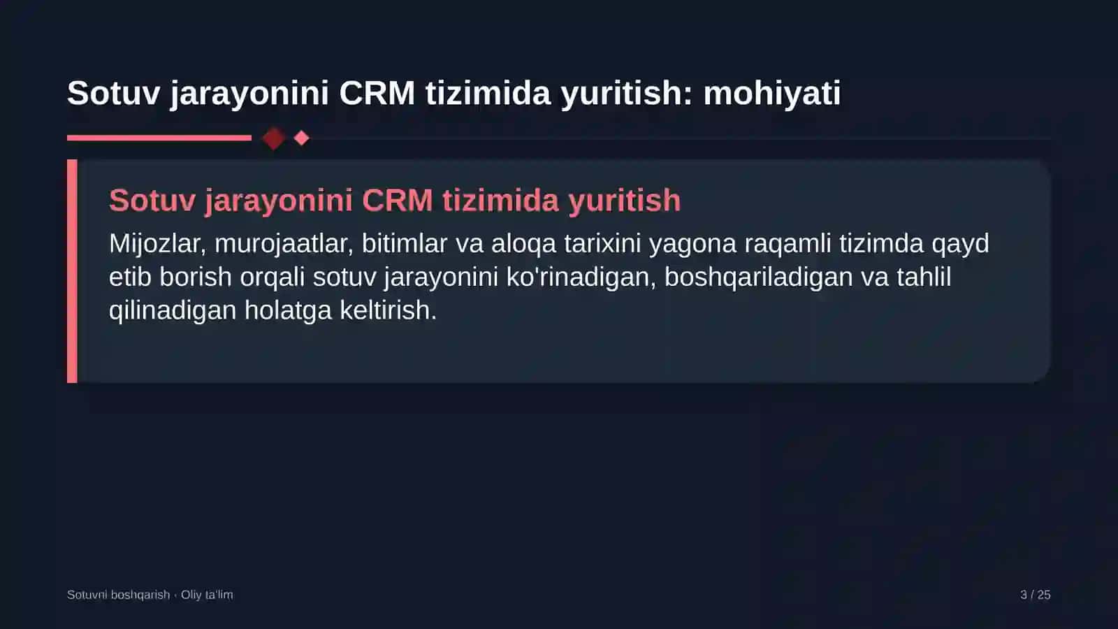 Sotuvni boshqarish · Oliy ta'lim 3