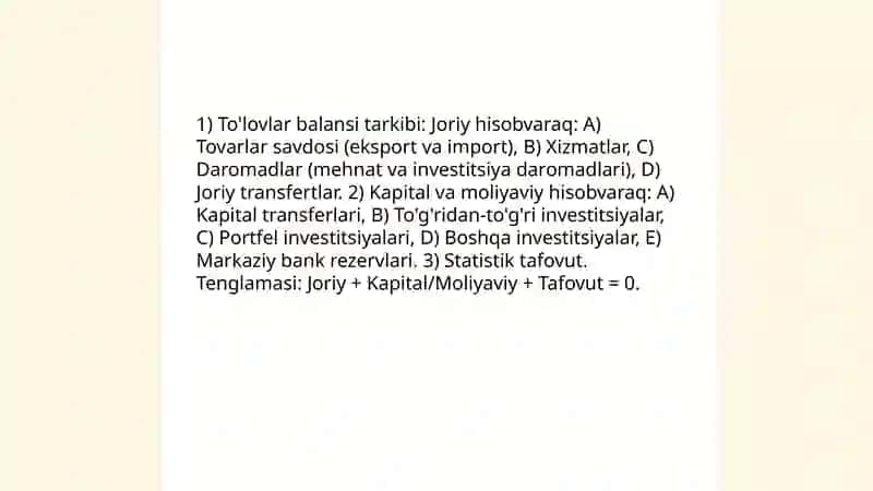 Ochiq iqtisodiyotda to'lov balansining tuzilishi 3