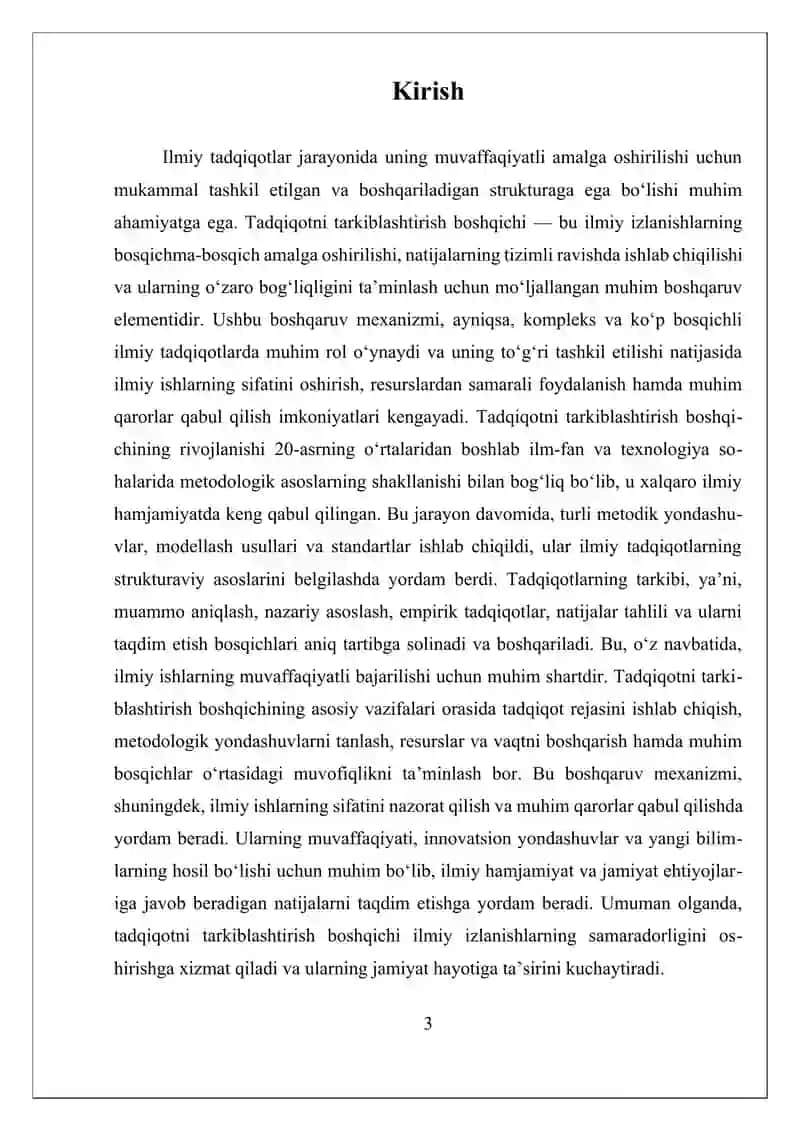 Tadqiqotni tarkiblashtirish boshqichi 3
