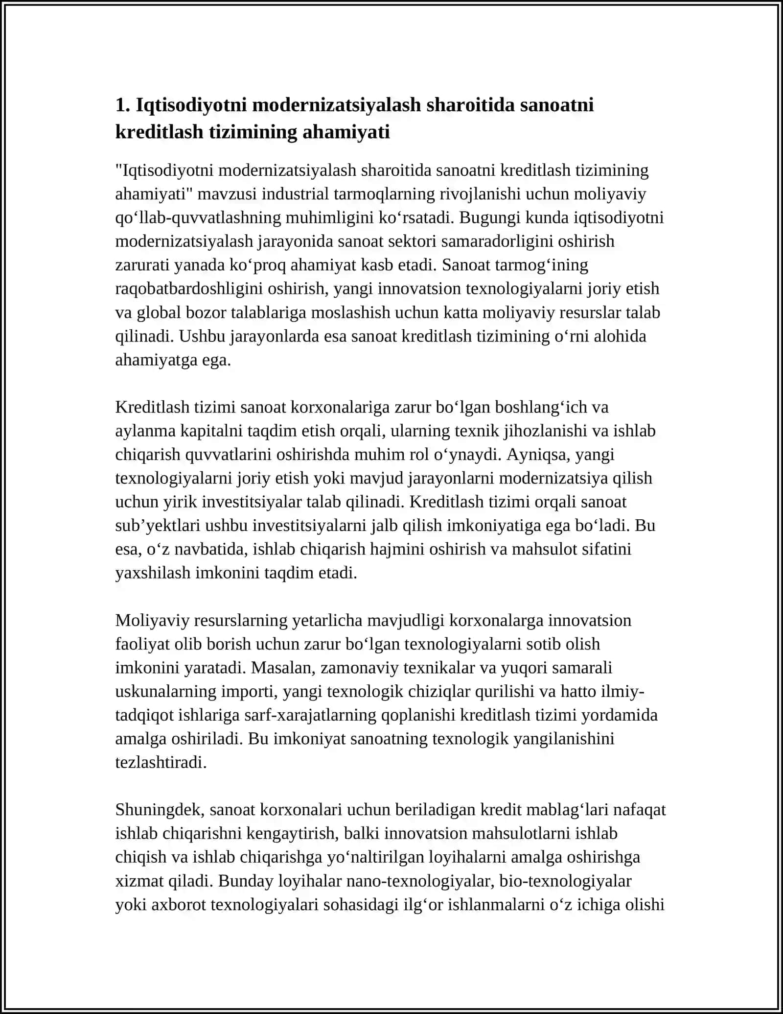 МАВЗУ IQTISODIYOTNI MODERNIZATSIYALASH SHAROITIDA SANOATNING KREDITGA 3