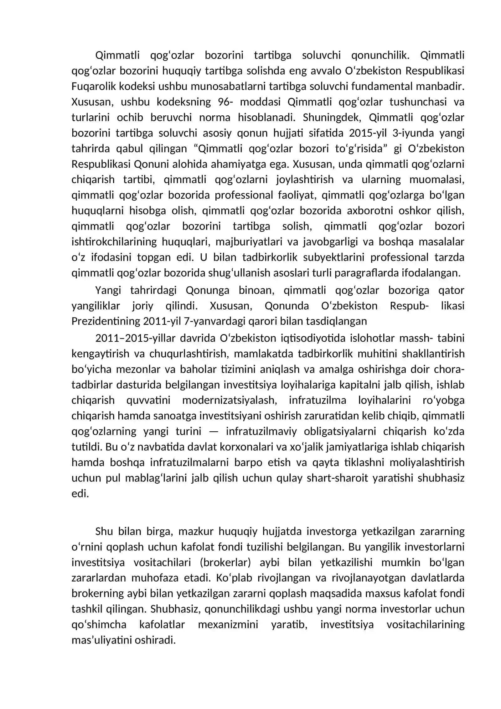Qimmatli qog’ozlar bozori va birjalar faoliyatining huquqiy tartibga solinishi 3