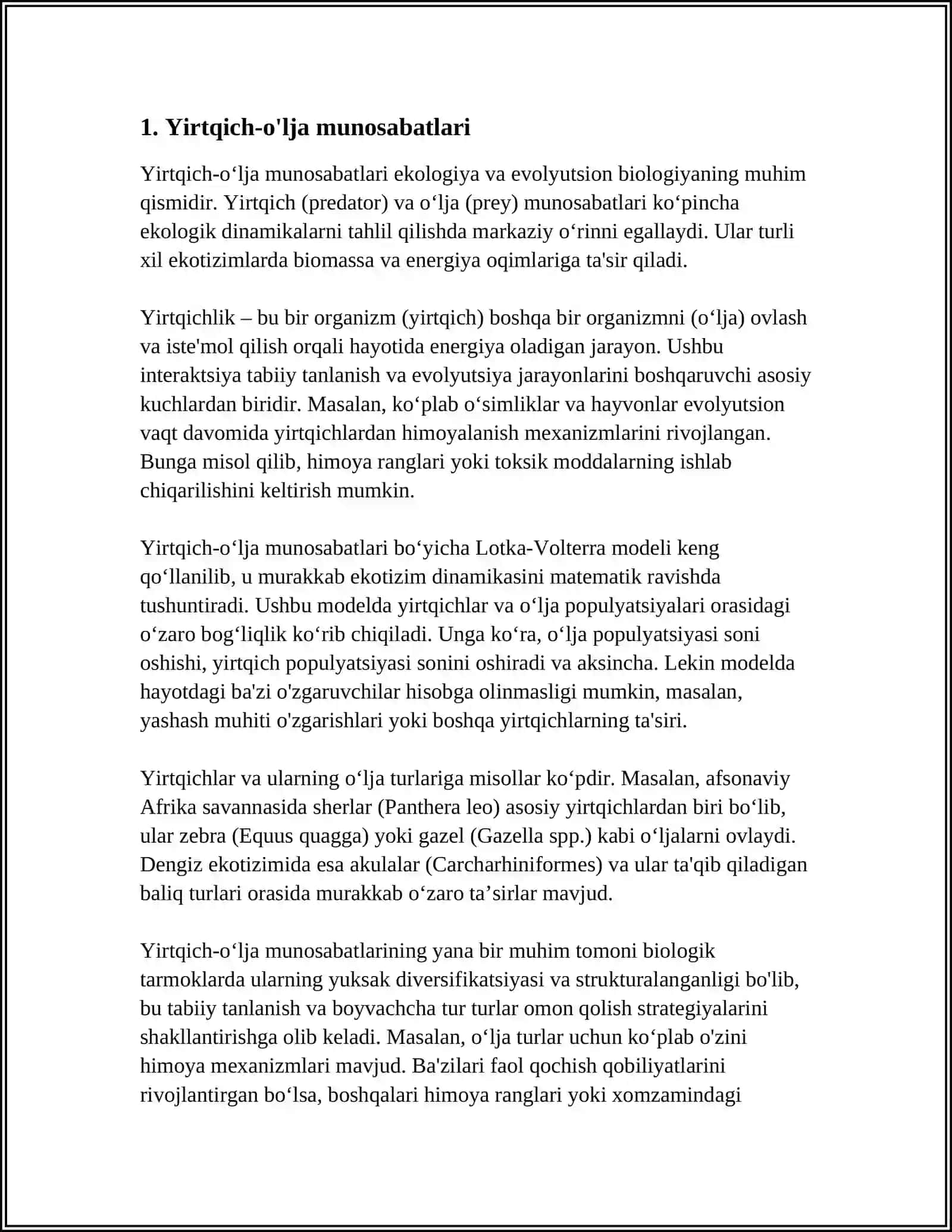 TIRIK ORGANIZMLARNING OʻZARO MUNOSABAT SHAKLLARI JADVAL ASOSIDA 3