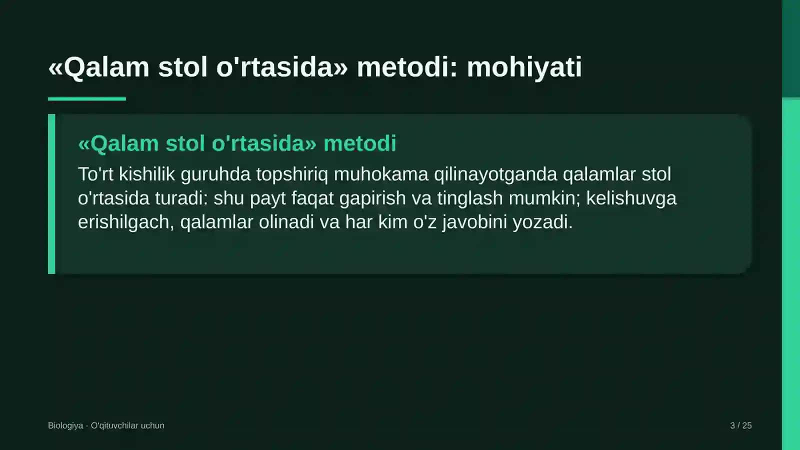biologiya darslarida qalam stol o'rtasida metodidan foydalanish 4844 3
