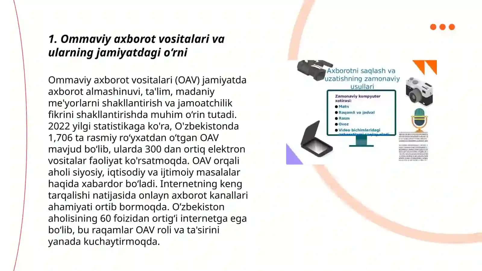 Ommaviy axborot vositalari va ularning jamiyatdagi o‘rni 3