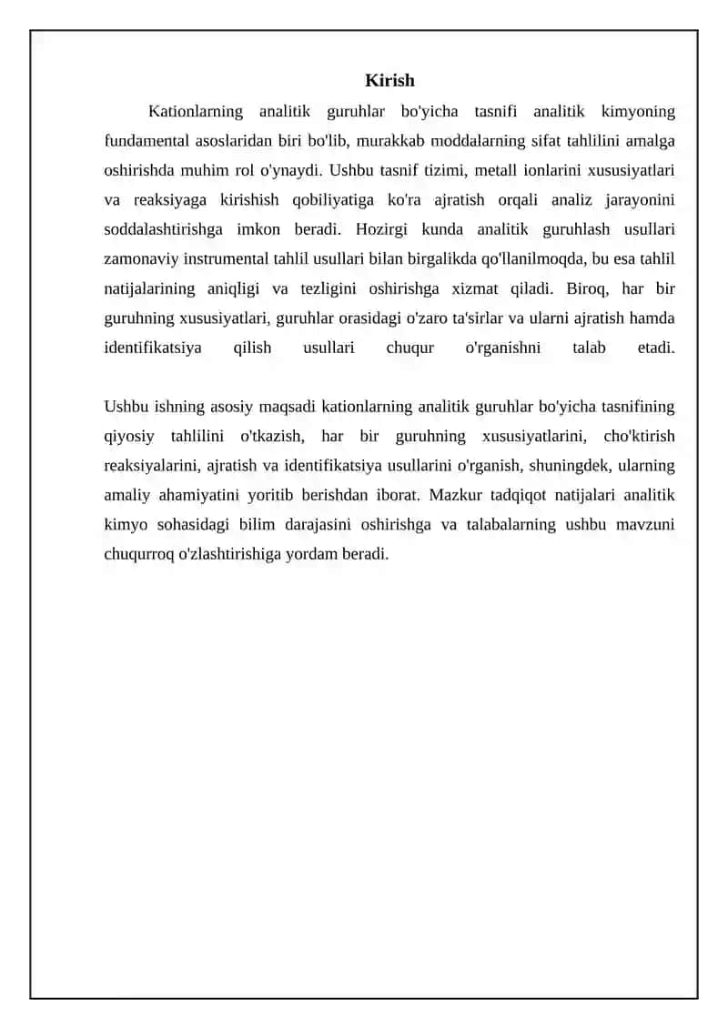 Kationlarning analitik guruhlar bo'yicha tasniflari va ularni taqqoslash 3