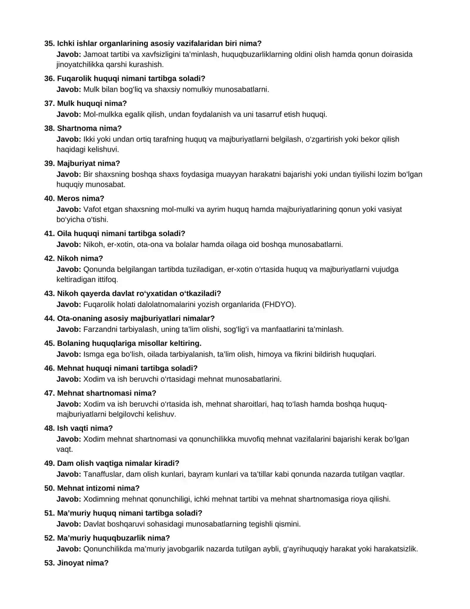 Huquqshunoslik fanidan 100 ta imtihon savol-javobi | Word 3