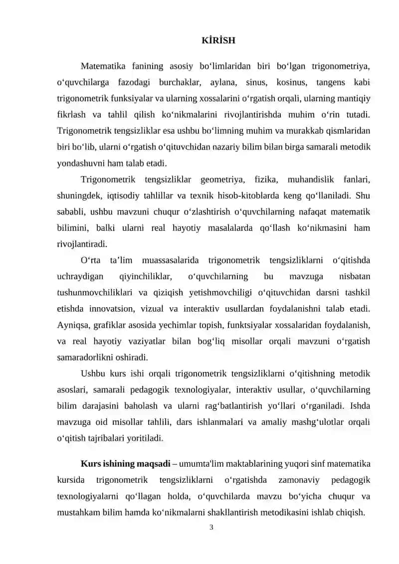 TRIGOMETRIK TENGSIZLIKLARNI O’QITISH METODIKASI 3