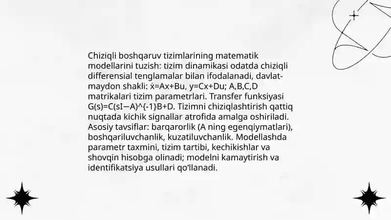 Chiziqli boshqaruv tizimlarining matematik modellashtitish 3