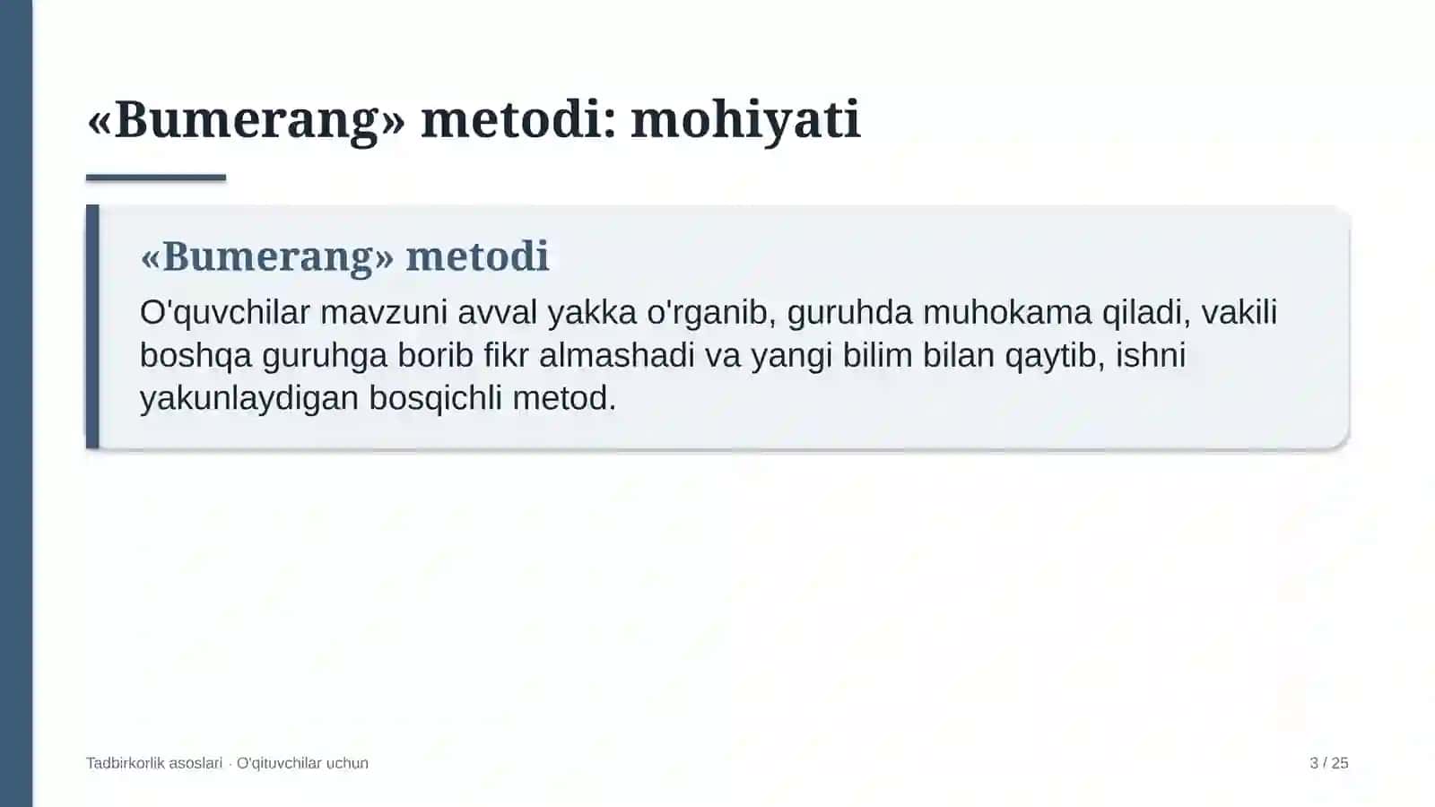 tadbirkorlik asoslari darslarida bumerang metodidan foydalanish 6729 3